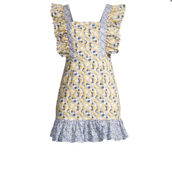 NWOT 70/21 Yellow and Blue Floral Ruffle-Sleeve Mini Dress Size Large - Picture 3 of 6